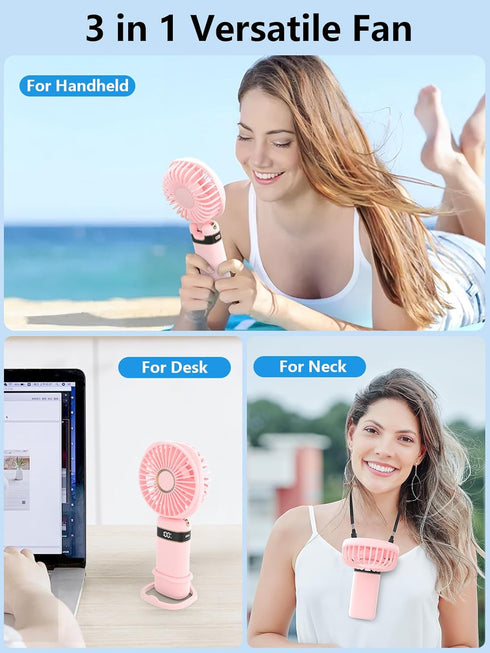 Portable Handheld Fan, Powerful Personal Fan with Base 5 Adjustable Speed USB Rechargeable Battery Operated Cooling for Women Girl Travel Office (...