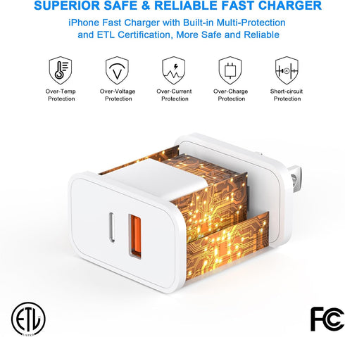 iPhone 15 Charger Fast Charging, 2 Pack 20W Dual Port PD+QC3.0 Wall Charger Block with 10FT Long USB C to C Charger Cable Compatible for iPhone 15...