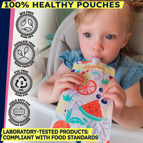 10-Pack Reusable Baby Food Pouches for Kids & Toddlers - Includes 1 XXL Silicone Pouch - 5 oz Zipper Pouches for Applesauce, Puree - Refillable Sq...