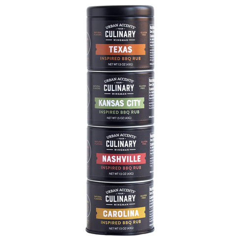 Urban Accents BBQ ROAD TRIP TOWER, Gourmet BBQ Rub Set, Grilling BBQ Rubs and Spices for Smoking Meat (Set of 4) - BBQ Meat Seasoning - Perfect Se...