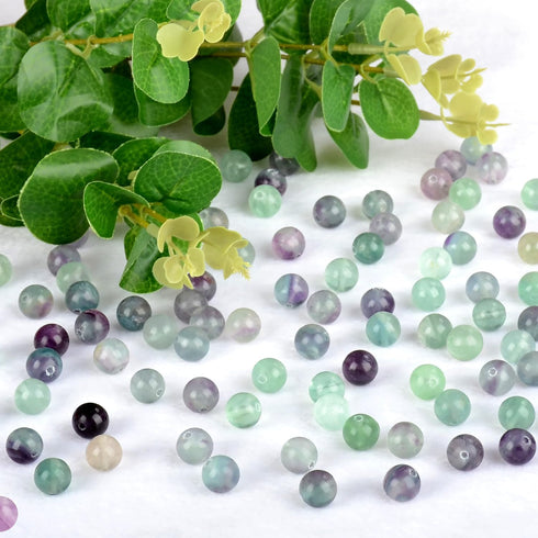 10mm 100pcs Natural Stone Beads Fluorite Round Genuine Stone Beading Loose Gemstone Hole Size 1mm DIY Charm Smooth Beads for Bracelet Necklace Ear...