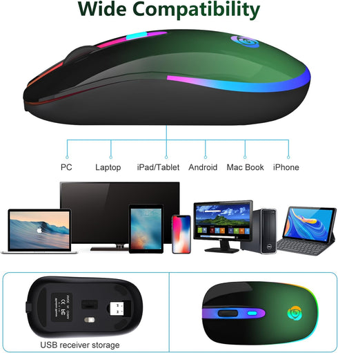 HOTLIFE Wireless Bluetooth Mouse, LED Rechargeable Slient Mouse with Dual Modes (Bluetooth 5.1+USB C/Type-c) 2.4GHz Computer Bluetooth Mouse for L...