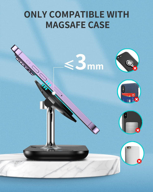 3 in 1 Wireless Charger for MagSafe, MAKAQI Magnetic Wireless Charging Station for iPhone 15/14/13/12,Apple Watch, AirPods 3/2/Pro?Cable and Wall ...