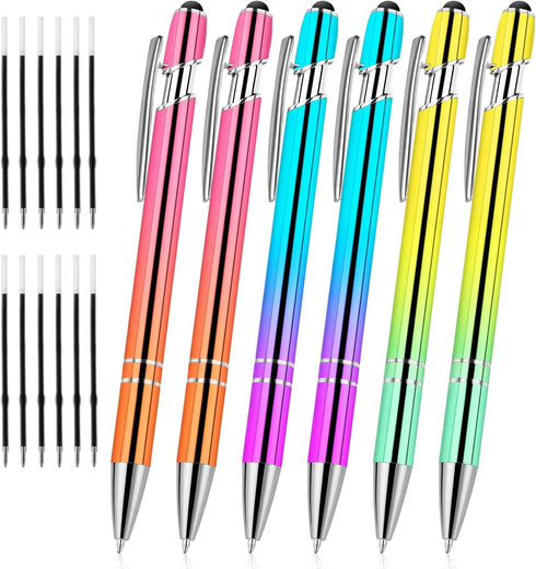 AUAUY 6PCS Ballpoint Pens, 2 in 1 Stylus Pens Stylish Pen, Pretty Metal Stylus Pen with 12 Refills, Black Ink Medium Point 1.0 mm Gift Pens, Cute ...