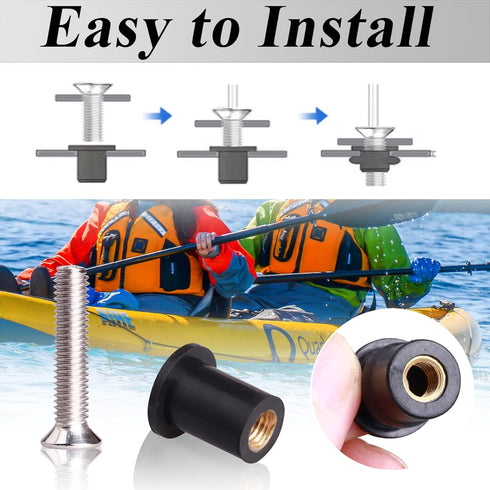 18 Pairs M4 M5 M6 Neoprene Well Nuts with Stainless Steel Screw M5 Rubber Well Nuts Kayak Brass Copper Bolts Well Nut Kit for Kayak Motorcycle Boa...