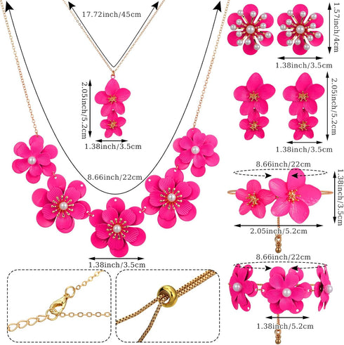 6 Pcs Flower Necklace Earrings and Bracelet Set Floral Jewelry Sets Choker Statement Necklace for Women...