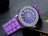Lancardo Ladies Fashion Rhinestones Crystal Watch Women's Purple Platnium Tone Large Round Face Silicone Watch for Christmas...
