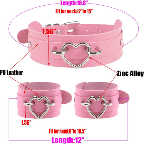 3Pcs Leather Choker Collar Set,Heart Chain Necklace + Wide Wrist Bracelets Combo Punk Gothic Cosplay Jewelry Gift for Women...