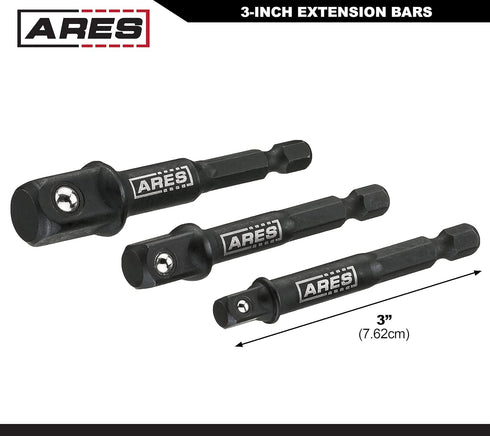ARES 22022-3-Inch Impact Grade Socket Adapter Set - Turns Impact Drill Driver into High Speed Socket Driver - 1/4-Inch, 3/8-Inch, and 1/2-Inch Dri...