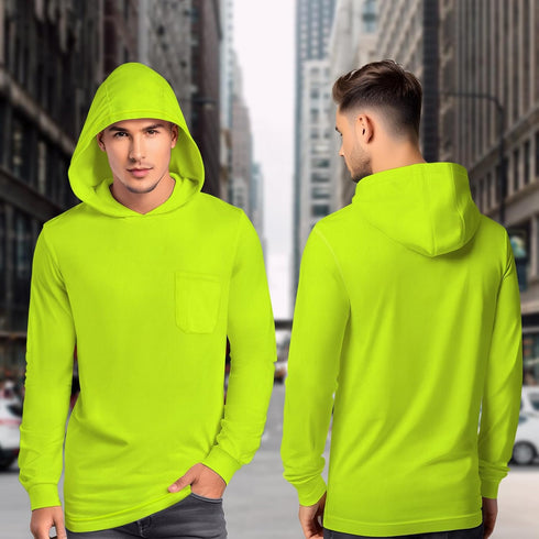 Hi Vis Shirts for Men, High Visibility Shirts with Hood, Safety Shirts with Long Sleeves, Construction Work Shirts for Men, Lightweight, Breathabl...