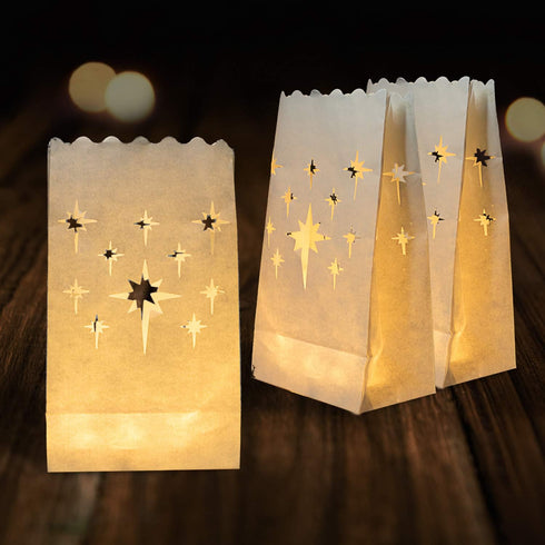 Homemory White Luminary Bags, Upgraded Moisture-Proof Candle Bags, Stars Design Luminaries for Wedding, Party, Halloween, Thanksgiving, Christmas ...