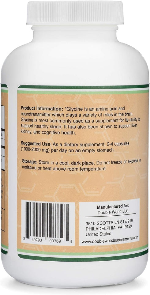Glycine Supplement - 1,000mg Glycine Powder per Serving (300 Capsules) The Relaxing Amino Acid (Glicina) (Third Party Tested, Gluten Free, Non-GMO...