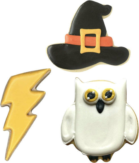 Witchcraft and Wizardry Cookie Cutters 3-Pc. Set Made in the USA by Ann Clark, Witch's Hat, Cute Owl, Lightning Bolt...