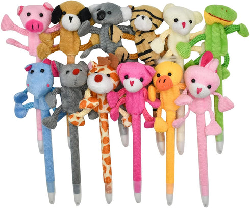 Maydahui 12PCS Plush Animal Ballpoint Pen Cute Cartoon Fluffy Pens Bear Rabbit Duck Pig Dog Frog Style Blue Ink for School Party Supply...