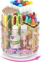 Acrylic Pencil Organizer for Desk 4 Compartments with Adhesive DIY Sticker, Rotating Art Supply Organizer with Kawaii Sticker Kids, Spinning Round...
