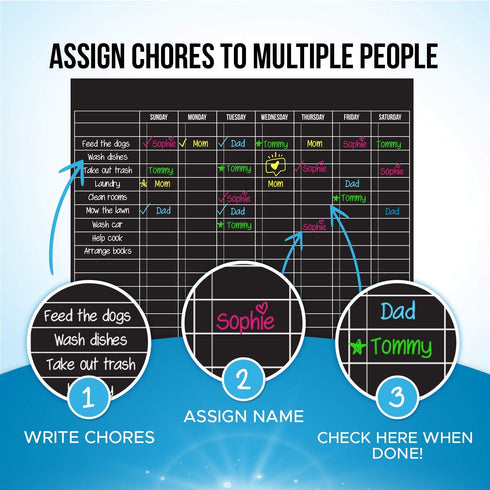 Cinch Magnetic Dry Erase Chores Chart for Kids (17x20 inches, Black) - 6 Whiteboard Markers with Magnets...