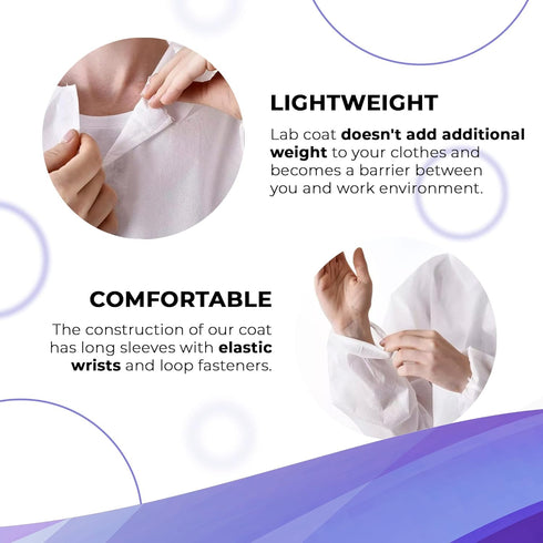 AMZ Disposable Lab Coat 2XL. 35 GSM PP White Disposable Lab Coats for Adults. 5 Pack Knee-length Lab Coat with Long Sleeves, Elastic Wrists, Loop ...