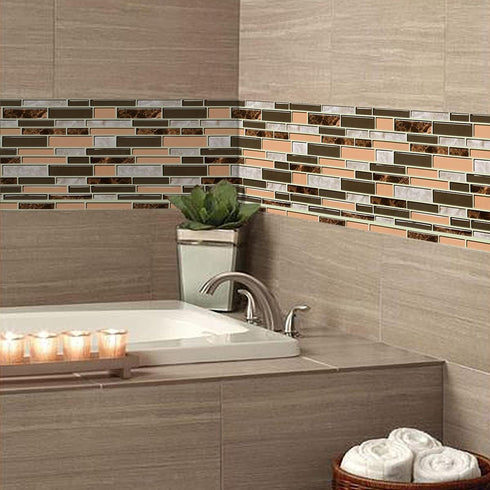 Livebor Brown and Gray Peel and Stick Backsplash Kitchen Wallpaper 11.8inch x 196.8inch Bathroom Wallpaper Kitchen Backsplash Waterproof Contact P...
