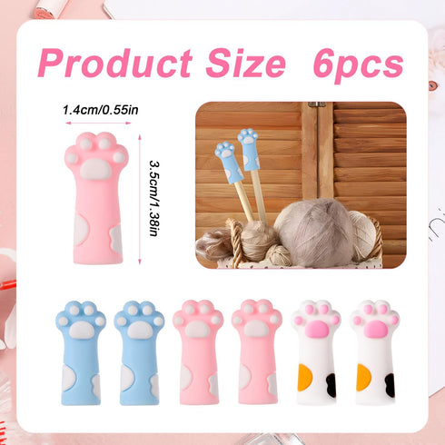 6pcs Cat Paw Knitting Needle Stoppers, Silicone Cute Knitting Needle Point Cap Protectors Stitch Stoppers Needle Tip Covers Knitting Accessories f...