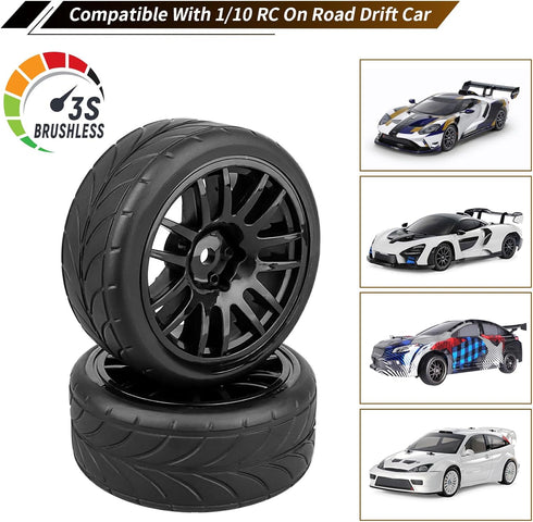 12mm Hex Preglued Wheels Tires Set 1/10 On Road RC Car Compatible with Tamiya TT02 TT01 Traxxas 4tec 2.0 3.0 Touring...