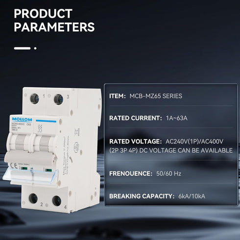 DC 2 Pole Miniature Circuit Breaker, 500V 50Amp, Thermal Magnetic Trip, 6KA Breaking Capacity MCB for Solar DC System, Ship, Solar Power Sysetm....