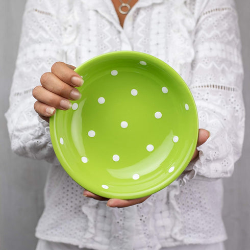 City to Cottage Handmade Lime Green and White Pottery Polka Dot Glazed 7.3inch/18.5cm, 14oz/400ml Salad, Pasta, Fruit, Cereal, Soup Bowl | Unique ...