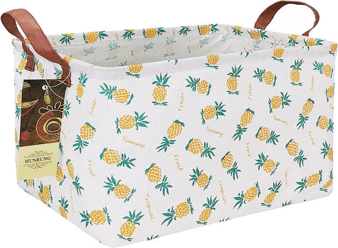 HUNRUNG Rectangle Storage Basket Cute Canvas Organizer Bin for Pet/Children Toys, Books, Clothes Perfect for Rooms/Playroom(Rectangle Pineapple)...