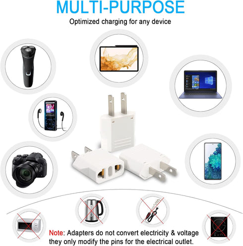 6 Pack European to US Plug Adapter, Plug Adapter European to American, EU to US Plug Adapter, 220v to 110v Adapter Plug for Travel, Europe to Amer...