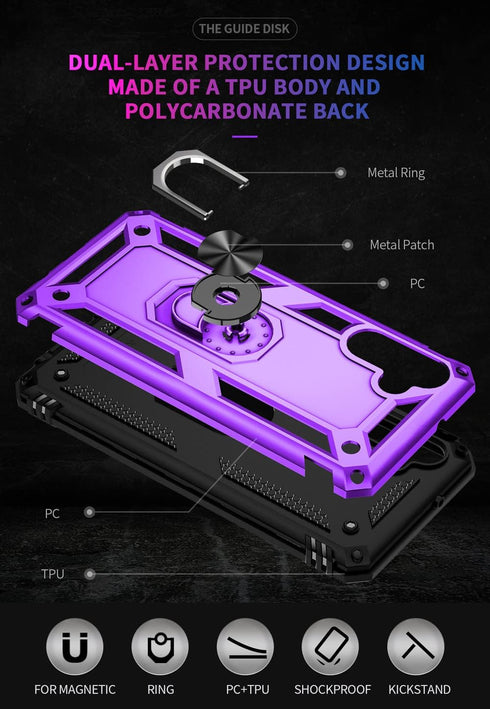 Galaxy A13 5G & A04s Purple Case: Military-Grade, Car Mount, Ring Stand, HD Screen Protector, Shockproof...