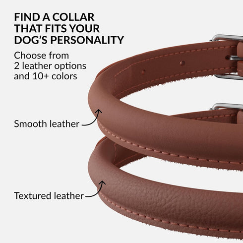 CollarDirect Rolled Leather Dog Collar, Soft Padded Round Puppy Collar, Handmade Genuine Leather Collar Dog Small Large Cat Collars 13 Colors (18-...