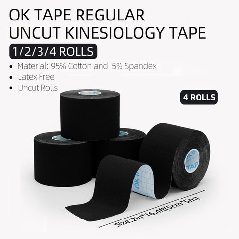 OK TAPE Regular Kinesiology Tape (4 Pack), Original Cotton Athletic Tape for Support Muscle Joint Knee, Sports Waterproof Tape Uncut Strips Latex ...