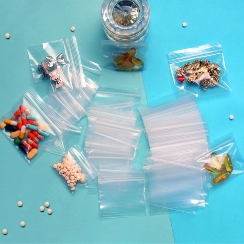 300 Packs Small Pill Bags, 6 mil Sturdy 3 Assorted Sizes 2x1.85'', 2.5x2.25'', 3x2.75'' Plastic Bags, Reusable Bags Clear Zip Bags, Pill Pouch Bag...