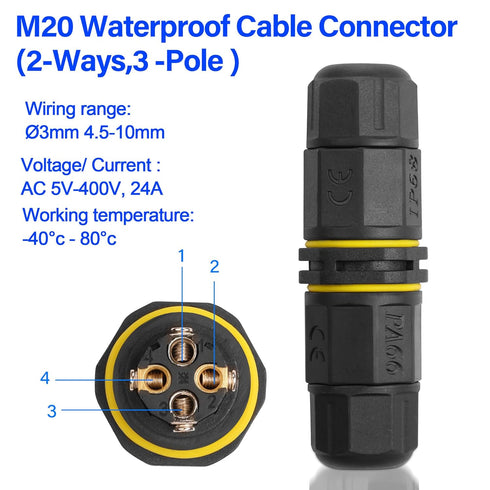 IP68 Waterproof Electrical Cable Connector Outdoor Waterproof M20 4 Pole Plug Connector Wire Range(3.5-10mm) for Outdoor Led Lighting Street Lamps...