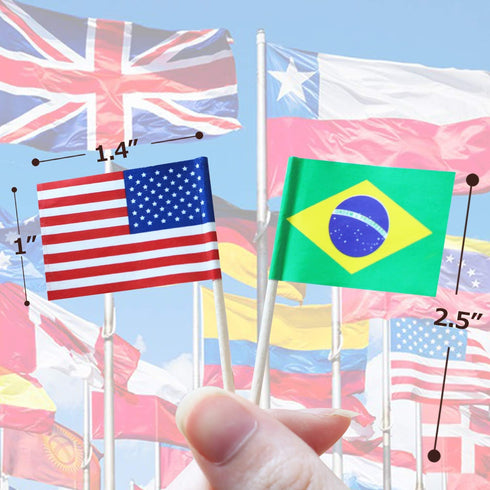 Anley Assorted 100 Different Countries Toothpick Flag - Vivid Double Sided Print & Solid Smooth Pick - Party Decoration Cocktail Fruit Stick Cupca...