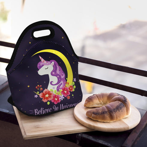 Violet Mist Cute Neoprene Lunch Bag Womens Insulated Lunch Bags Tote Black Unicorn Reusable Lunch Box Thermal Picnic Waterproof Lunch Handbag with...