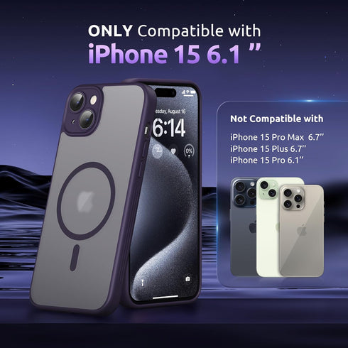SURPHY Made for iPhone 15 Case Compatible with MagSafe, and Screen Protector 2 Pack, Translucent Matte Phone Case with Camera Protective 6.1 inch ...