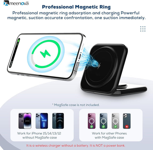 Foldable 3 in 1 Wireless Charger Compatible with MagSafe, Apple iPhone 15 14 13 12, Watch, AirPods, Lightweight Portable,Strong Magnetic Attractio...