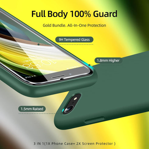 Dssairo [3 in 1 for iPhone SE case 2022/3rd/2020/2nd gen, iPhone 7/8 case?with 2 Pack Screen Protector, Liquid Silicone Ultra Slim Shockproof Prot...