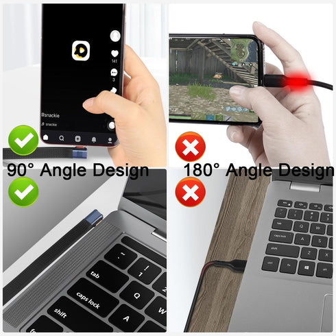 QIANRENON 240W USB4.0 C 90°Angle PD Fast Charging Short Cable 40Gbps Type C 4.0 Male to Right Angle C Male Flat Flexible Data Cable, for Thunderbo...