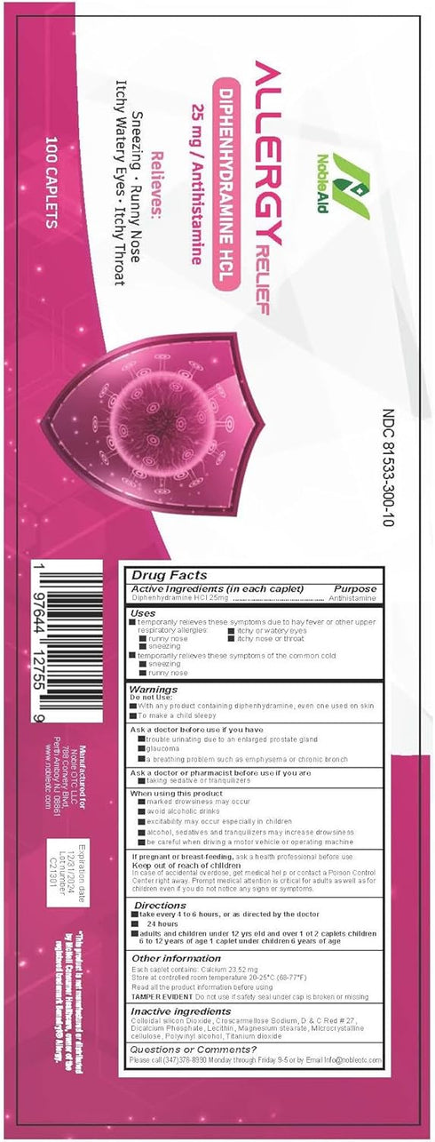 Antihistamine Allergy-Relief Tablets, 25mg Diphenhydramine HCl by Noble Aid- Allergy-Relief Medicine for Kids & Adults-Allergy Nasal Decongestant ...