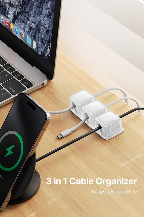 Cord Organizer Holder, 3 Pack 3-Slot Magnetic Desk Cable Clips Management, Strong Phone Charging Cable Keeper, Wire Charger Holder for Nightstand,...