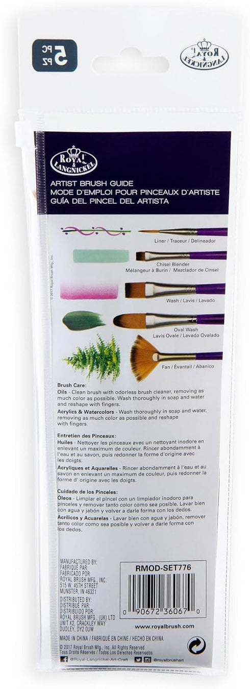 Royal & Langnickel Moderna, 5pc Oval Wash & Blender Brush Set for All Painting Mediums, Includes - Oval Wash, Blender, Fan & Liner Brushes Purple...