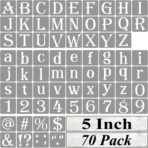 5 Inch Alphabet Letter Stencils for Painting - 70 Pack Letter and Number Stencil Templates with Signs for Painting on Wood, Reusable Alphabet and ...