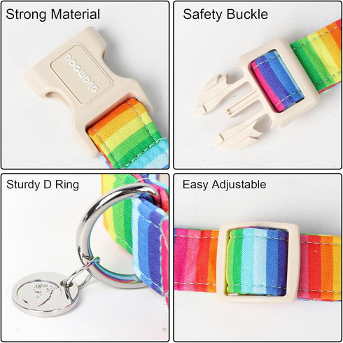 DOGWONG Cotton Dog Collar, Rainbow Dog Collar Durable Soft Natural Fabric Pet Dog Collar Cute LGBTQ Puppy Necklace for Small Medium Large Dog...