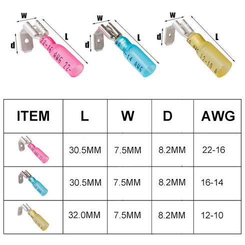 50 PCS Heat Shrink Piggyback Spade Connectors, Insulated Quick Disconnect Crimp Terminal, Electrical Butt Terminals for Marine, Electronics, Autom...