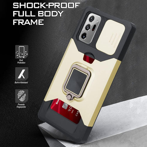 OOK Compatible with Gold Samsung Galaxy Note 20 Ultra Case with Stand/Camera Slide Protection/Card Holder Design, Slim Shockproof Protective Case ...