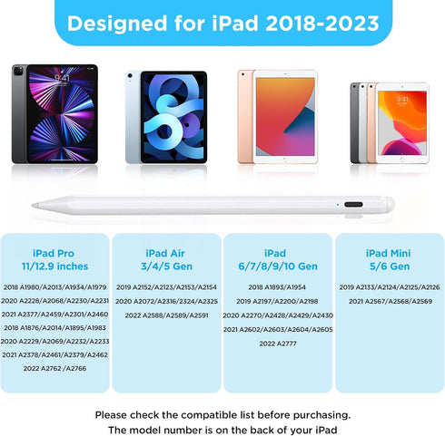 Stylus Pen for iPad, 2X Fast Charge Pencil Compatible with 2018-2023 Apple iPad, iPad 10/9/8/7/6th, Air 5/4/3, Pro 12.9/11 inch, Mini 6/5 Generati...
