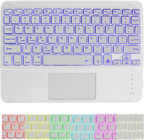 Wireless Bluetooth Keyboard,10-inch Ultra-Slim 7 Color Backlight Keyboard with Touchpad,Rechargeable Wireless Magnetic Bluetooth Portable Keyboard...