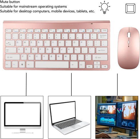 Keyboard mouse set , 2.4G , 78 keys, USB thin etched keycaps, mute , ergonomic design, QWERTY, for PC, laptop(Rose gold)...
