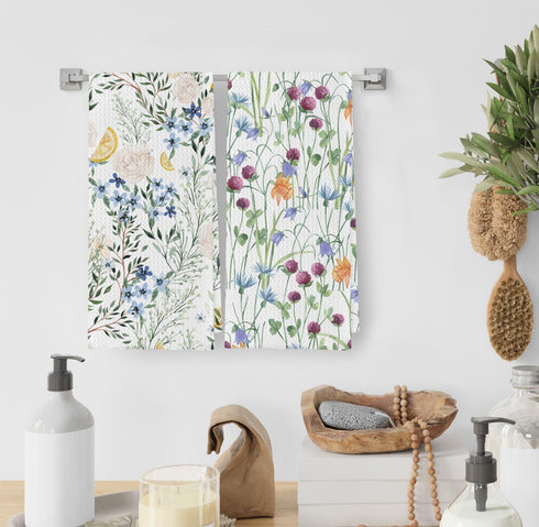 Floral Colorful Green Leaf and Wildflower Spring Kitchen Dish Towels, 16×24 Inches Summer Hand Tea Towel for Home Cooking Baking Cleaning, Set of ...